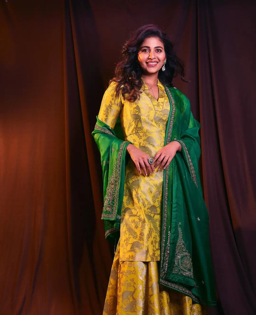 Anjali Wearing Traditional Yellow Gown Pant